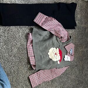 Gray Santa Sweater Vest with Red Plaid Shirt and Black Pants